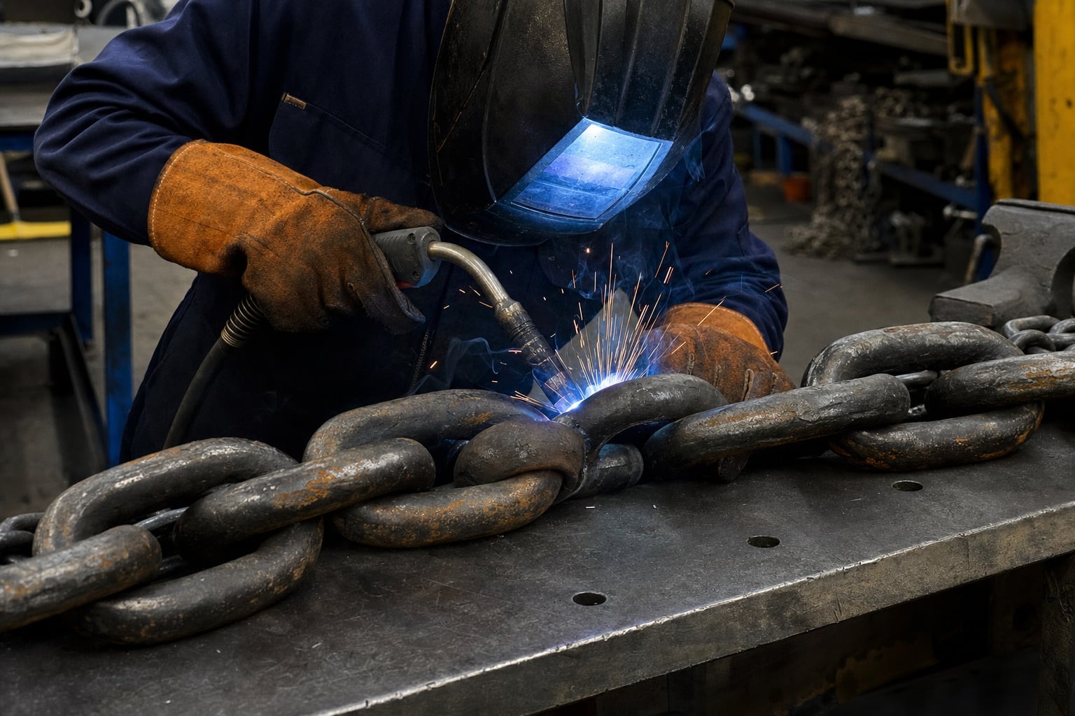 Rechargement par soudure d'une chaîne industrielle
