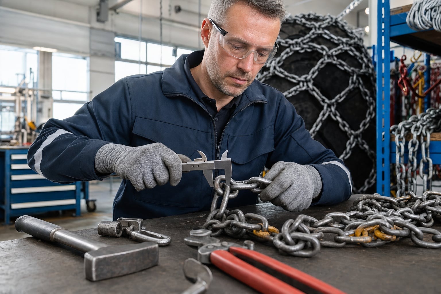 Contrôle et réparation d'une chaîne dans l'atelier